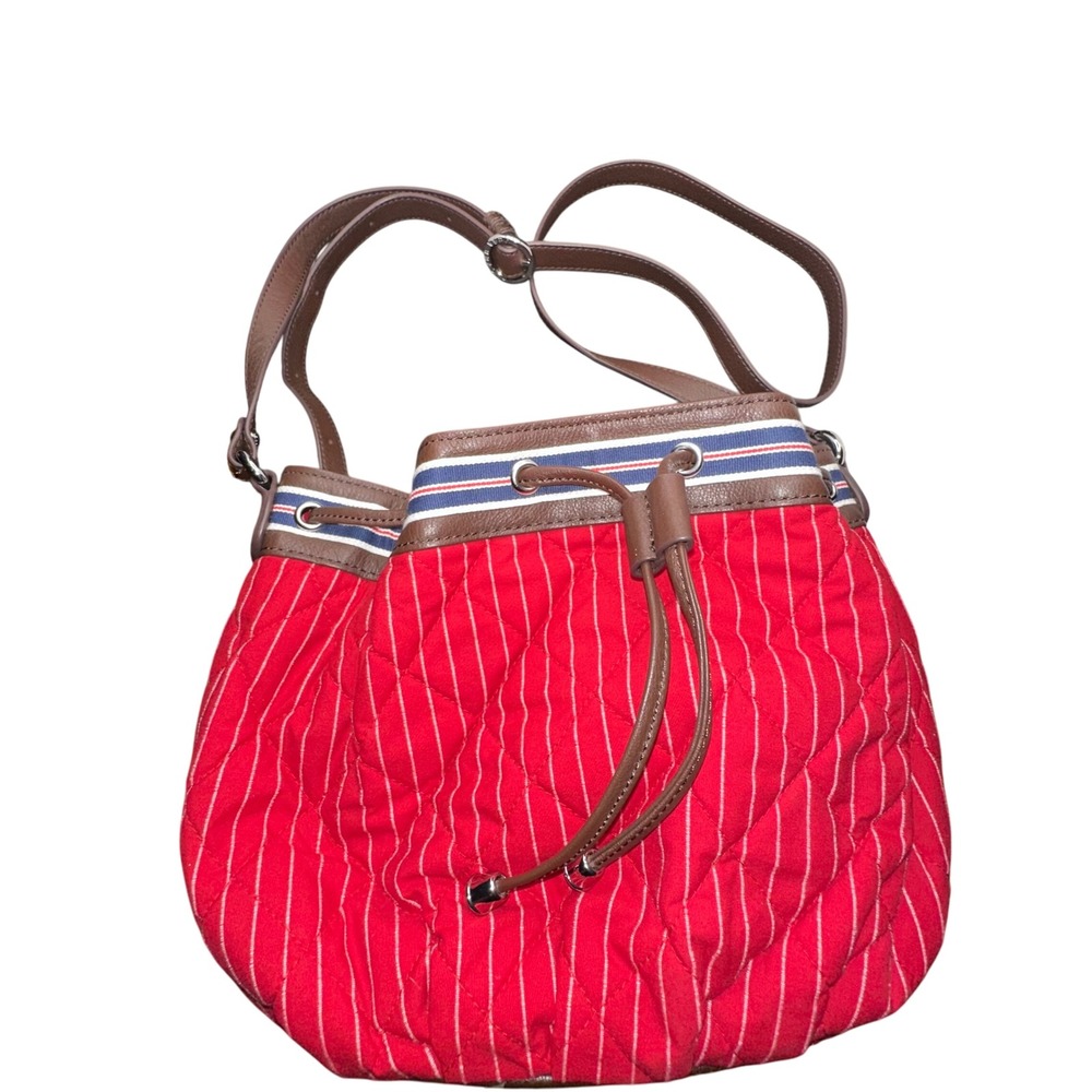 Vera Bradley Quilted Bucket Bag Purse‎ Red Striped Drawstring Shoulder Bag